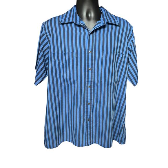 Editions by Van Heusen Blue/Navy Striped Short Sleeve Shirt Men’s XL Boxy Y2K - Picture 1 of 4